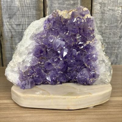 Sale Photo Thumbnail #55: Brazilian Amethyst Geode Slice on Polished Banded Stone Base
