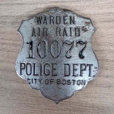 Sale Photo Thumbnail #247: WWII City of Boston Police Department Air Raid Warden Badge No. 10077