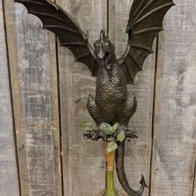 Sale Photo Thumbnail #181: Large Cast Bronze Winged Dragon Sculpture on Decorative Pedestal Stand