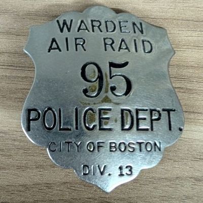 Sale Photo Thumbnail #231: WWII City of Boston Police Department Air Raid Warden Badge Division 13