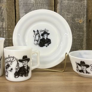 Sale Photo Thumbnail #49: A Set of Vintage Hopalong Cassidy Milk Glass Childrens Dinnerware