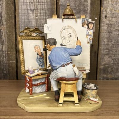 Sale Photo Thumbnail #56: Gorham Norman Rockwell Triple Self Portrait Limited Edition Porcelain Figurine