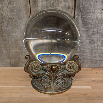 Sale Photo Thumbnail #179: Large Optical Glass Sphere on Neoclassical Patinated Metal Base