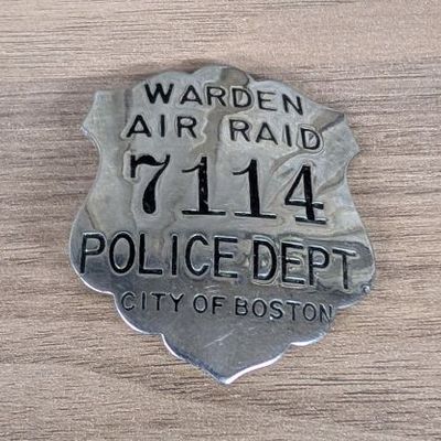 Sale Photo Thumbnail #242: WWII City of Boston Police Department Air Raid Warden Badge Number 7114