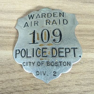 Sale Photo Thumbnail #232: World War II Boston Police Department Air Raid Warden Civil Defense Badge Division 2