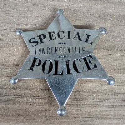 Sale Photo Thumbnail #204: Obsolete Lawrenceville Special Police Nickel-Plated Six-Point Star Badge