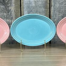 Sale Photo Thumbnail #359: Three Homer Laughlin Fiesta Oval Serving Platters in Rose and Turquoise