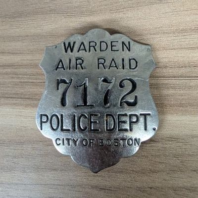 Sale Photo Thumbnail #249: WWII City of Boston Police Department Air Raid Warden Badge Number 7172