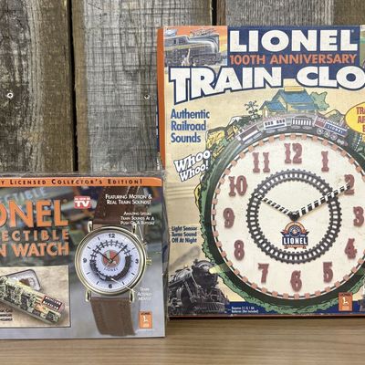 Sale Photo Thumbnail #599: Two Lionel Licensed Timepieces Including 100th Anniversary Train Clock and Collectible Train Watch