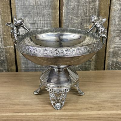 Sale Photo Thumbnail #441: James W. Tufts Victorian Silver Plated Figural Cherub Centerpiece Bowl