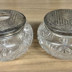 Sale Photo Thumbnail #21: A Pair of Antique Sterling Silver and Cut Glass Vanity Jars