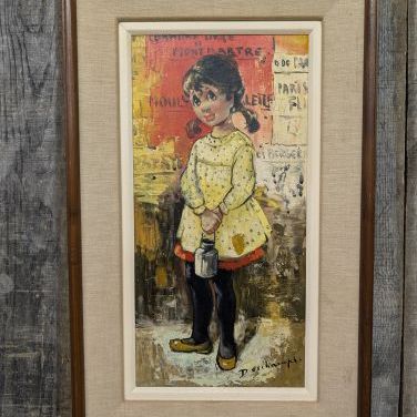 Sale Photo Thumbnail #174: Deschamps, Parisian Urchin Girl with Milk Pail, Mid-Century Oil on Canvas