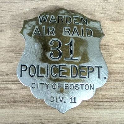 Sale Photo Thumbnail #234: WWII City of Boston Police Department Air Raid Warden Badge Number 31 Division 11