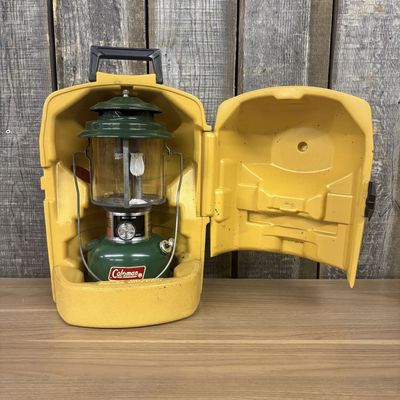 Sale Photo Thumbnail #466: Vintage Coleman Model 220K Double Mantle Lantern with Yellow Clamshell Case