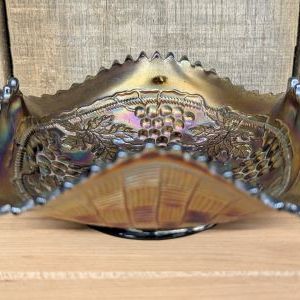 Sale Photo Thumbnail #263: Northwood Amethyst Carnival Glass Grape and Cable Two-Handled Bon-Bon Dish