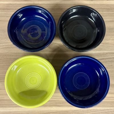 Sale Photo Thumbnail #360: A Set of Four Fiesta Ceramic Fruit Bowls in Cobalt Blue Black and Chartreuse