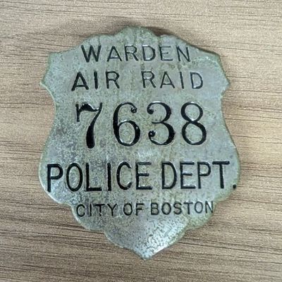 Sale Photo Thumbnail #245: WWII City of Boston Police Department Air Raid Warden Badge No. 7638