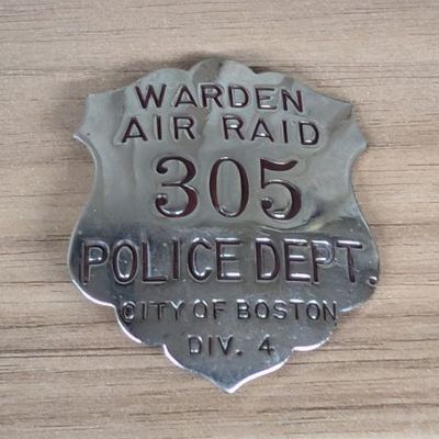 Sale Photo Thumbnail #241: World War II Boston Police Department Air Raid Warden Badge Number 305