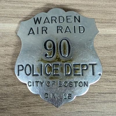 Sale Photo Thumbnail #230: WWII City of Boston Police Department Air Raid Warden Badge Number 90