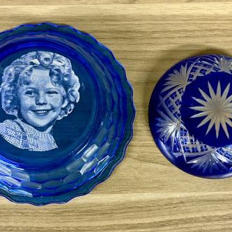 Sale Photo Thumbnail #70: Two Cobalt Blue Glass Bowls Including a Hazel Atlas Shirley Temple Cereal Bowl
