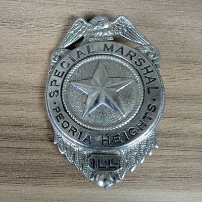 Sale Photo Thumbnail #197: Vintage Peoria Heights Illinois Special Marshal Silver Toned Shield Badge