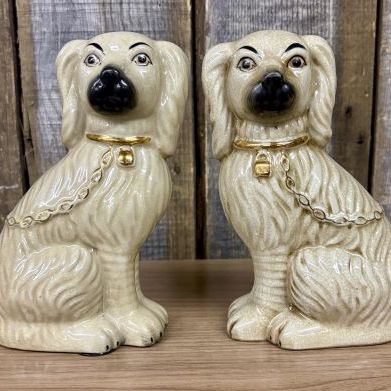 Sale Photo Thumbnail #3: A Pair of Carlton Varney Ceramic Staffordshire Spaniel Figurines