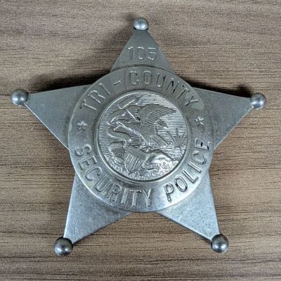 Sale Photo Thumbnail #202: Obsolete Tri-County Security Police Number 105 Five Point Star Badge