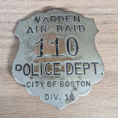 Sale Photo Thumbnail #224: WWII City of Boston Police Department Division 16 Air Raid Warden Badge No. 110