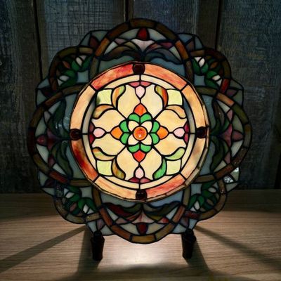 Sale Photo Thumbnail #10: Chloe Tiffany Style Stained Glass Table Screen Lamp