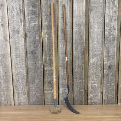 Sale Photo Thumbnail #515: Two Belknap Blue Grass Vintage Garden Tools Including Hoe and Grass Whip
