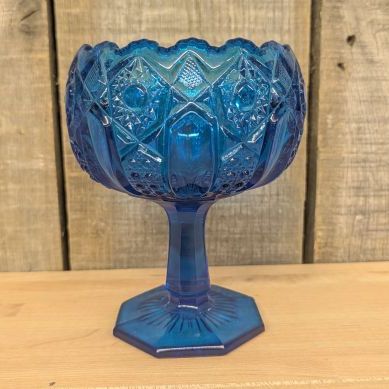 Sale Photo Thumbnail #256: Kemple McKee Star-Cane Quintec Cobalt Blue Pedestal Compote
