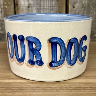 Sale Photo Thumbnail #366: M.A. Hadley Pottery OUR DOG Pattern Large Ceramic Dog Bowl