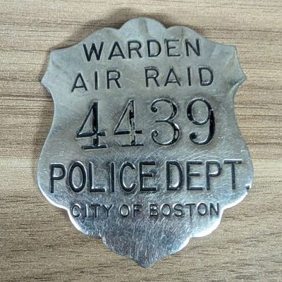 Sale Photo Thumbnail #239: WWII City of Boston Police Department Air Raid Warden Badge Number 4439