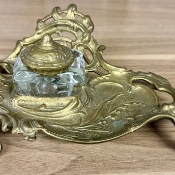 Sale Photo Thumbnail #22: Art Nouveau Cast Brass and Glass Desk Inkstand