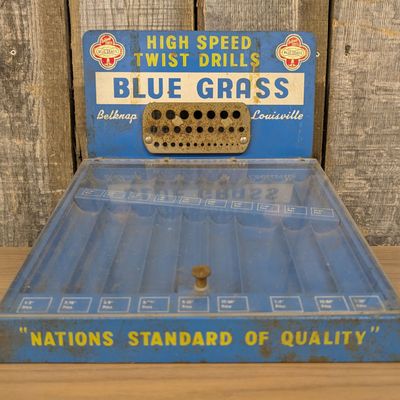 Sale Photo Thumbnail #497: Vintage Belknap Blue Grass High Speed Twist Drill Countertop Retail Display Case