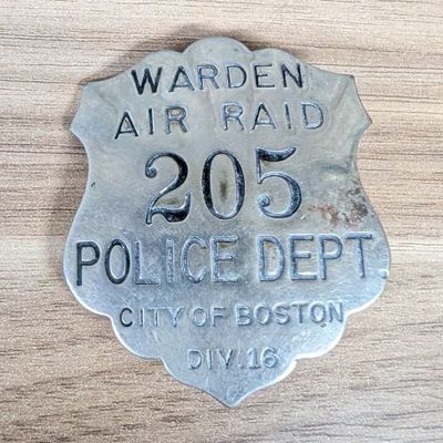 Sale Photo Thumbnail #236: WWII Boston Police Department Air Raid Warden Badge No. 205