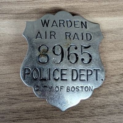 Sale Photo Thumbnail #251: WWII City of Boston Police Department Air Raid Warden Badge, Number 8965