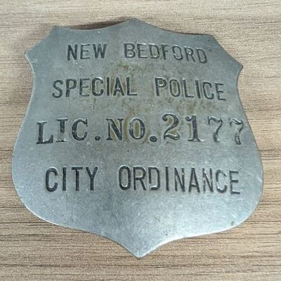 Sale Photo Thumbnail #226: Mid-20th Century New Bedford Massachusetts Special Police Badge License No. 2177