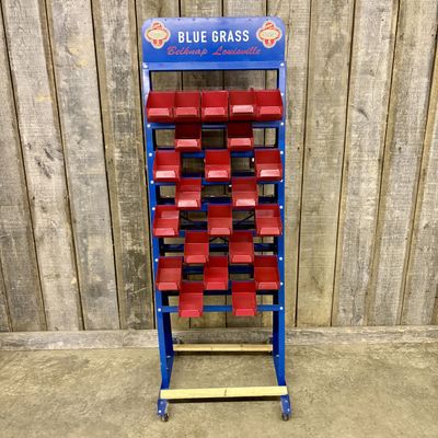 Sale Photo Thumbnail #526: Belknap Blue Grass Vintage Double Sided Rolling Metal Hardware Store Display Rack