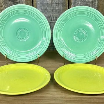 Sale Photo Thumbnail #141: A Set of Four Homer Laughlin Fiesta Salad Plates in Seafoam and Chartreuse