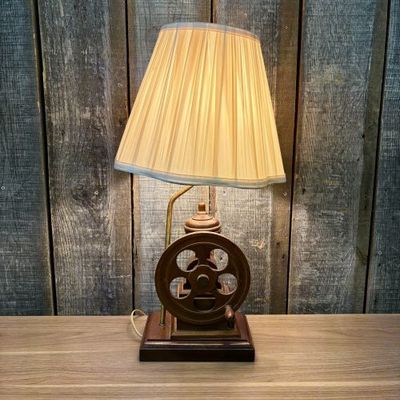 Sale Photo Thumbnail #391: Novelty Dark Stained Wood Coffee Grinder Table Lamp