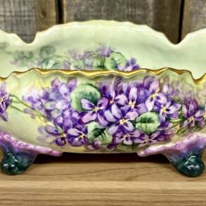 Sale Photo Thumbnail #18: Large Hand Painted Porcelain Footed Centerpiece Bowl with Violets
