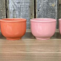 Sale Photo Thumbnail #350: A Set of Four Homer Laughlin Fiesta Bouillon Bowls in Persimmon and Rose
