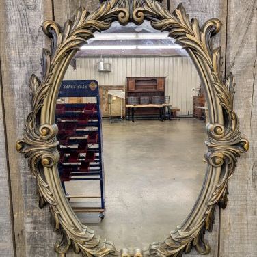Sale Photo Thumbnail #193: Large Ornate Rococo Revival Gilded Composite Oval Wall Mirror Dated 1972