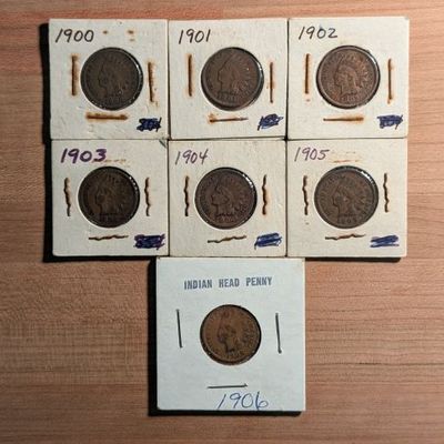 Sale Photo Thumbnail #321: A Collection of Seven US Indian Head Pennies, 1900-1906