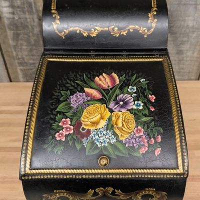 Sale Photo Thumbnail #183: Victorian Style Hand Painted Toleware Floral Coal Bin