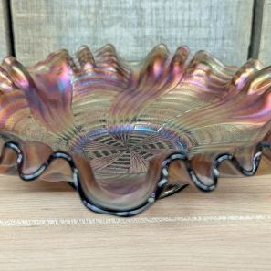 Sale Photo Thumbnail #261: Fenton Peacock Tail Amethyst Carnival Glass Ruffled Bowl