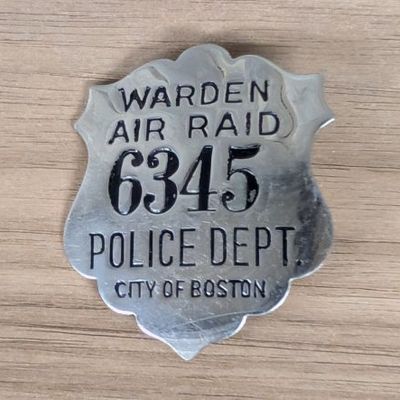 Sale Photo Thumbnail #244: WWII Boston Police Department Air Raid Warden Badge No. 6345