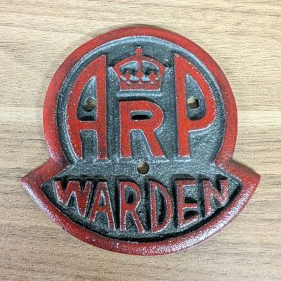 Sale Photo Thumbnail #219: WWII British Air Raid Precautions ARP Warden Cast Iron Post Door Plaque