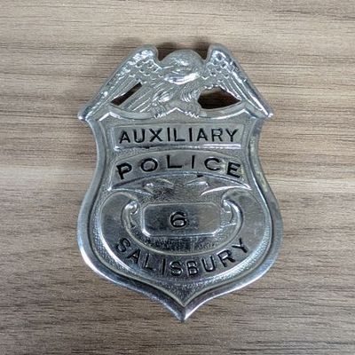 Sale Photo Thumbnail #222: Obsolete Salisbury Maryland Auxiliary Police Badge Number 6 by George W. Smith